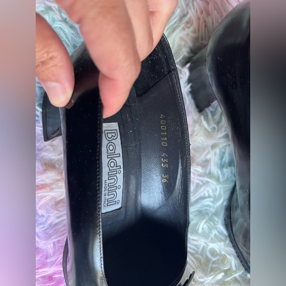 Rare Baldinini black block heel shoes Pure Leather-7.5 US 36 vintage european - Picture 7 of 16